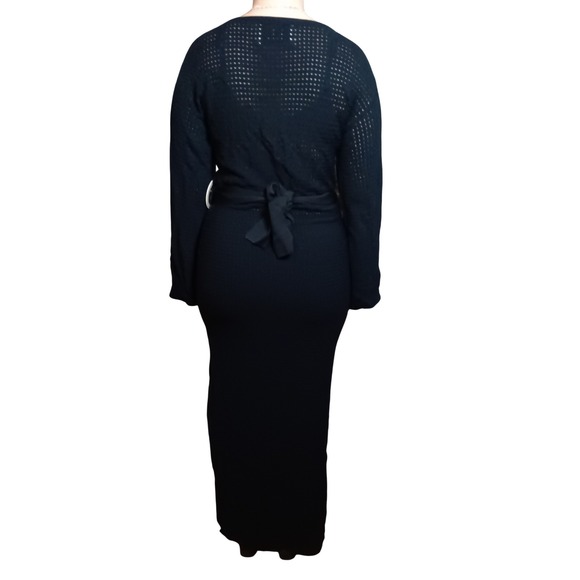 TJD The JetSet Diaries Knit Maxi Dress Long Sleeve Slit Waist Tie Cutout Detail - Picture 4 of 9